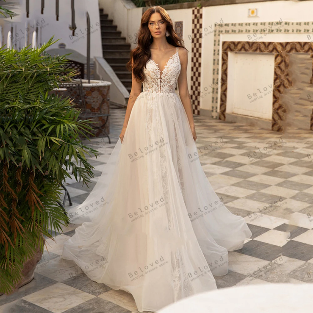 

Vintage Wedding Dresses A-Line Tulle Tiered Bridal Gowns Lace Appliques Classic Sleeveless Backless Robes Vestidos De Novia 2024