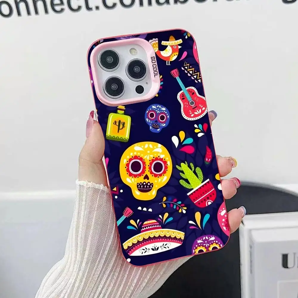 Чехол для мобильного телефона Day of the Dead для iPhone 17, 16, 15, 14, 13, 12, 11 X XR XS 8 7 Pro Max Plus, полупрозрачный розовый чехол, роскошный