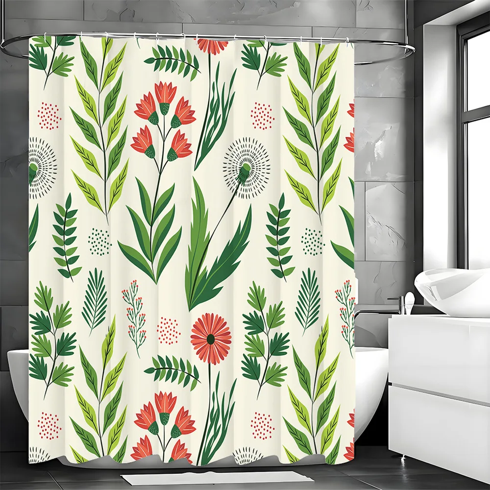 

Занавеска для душа с зелеными и свежими цветами, моющаяся грязеотталкивающая насадка для душа, водонепроницаемая полиэстеровая занавеска для ванны для домашнего декора
