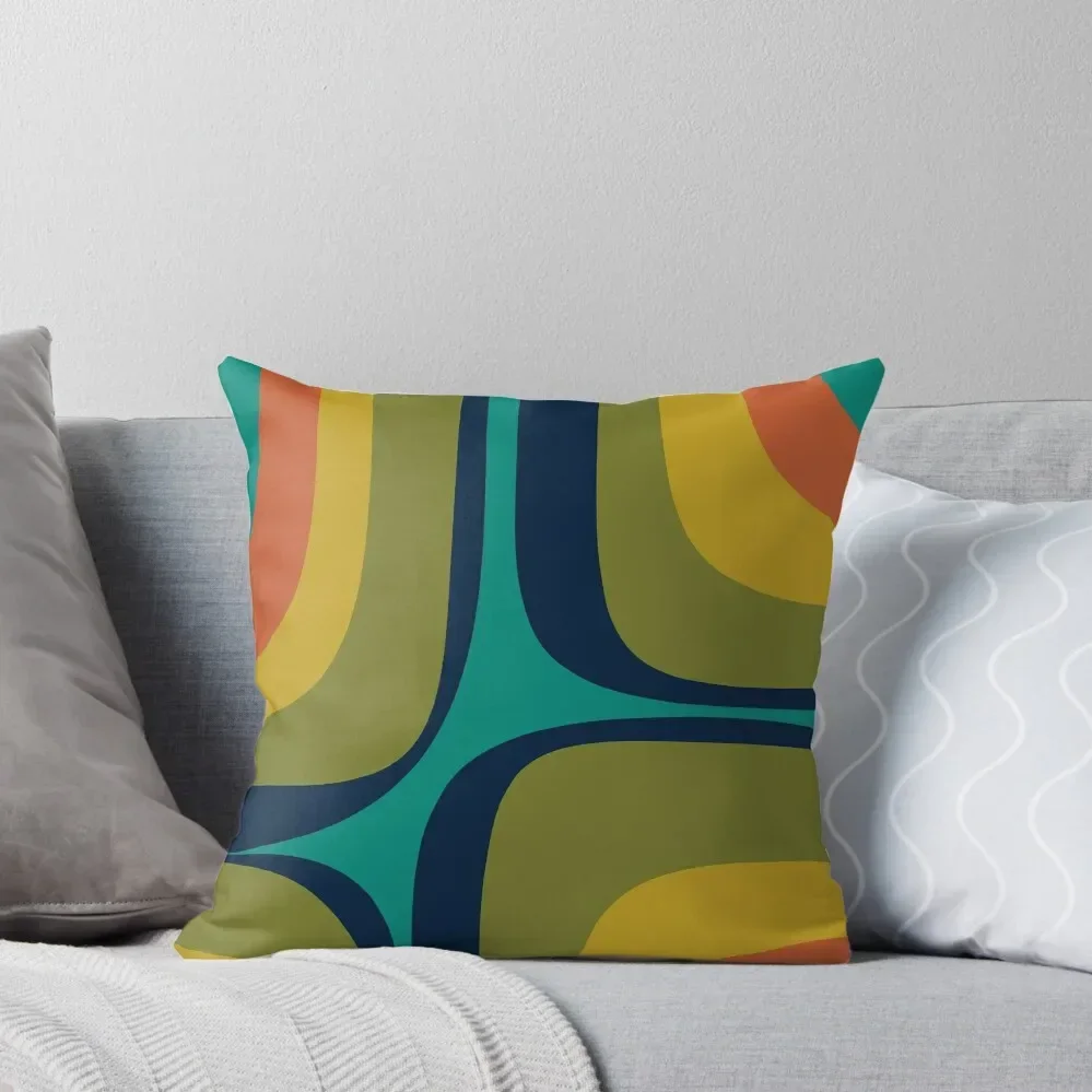 Retro Groove Pattern in Midcentury Modern Teal Blue Olive Green Mustard Orange Throw Pillow pillow pillowcase pillow