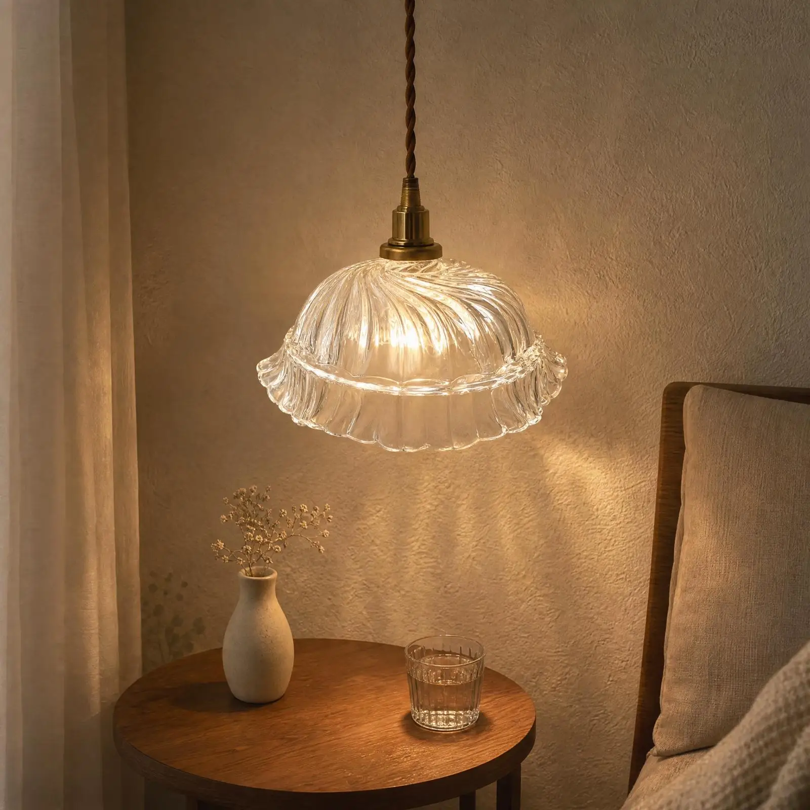 Elegant Flared Glass Pendant Light Shade Open Top Central Hole Ceiling Lamp Cover for Kitchen Counter Reading Corner Decor