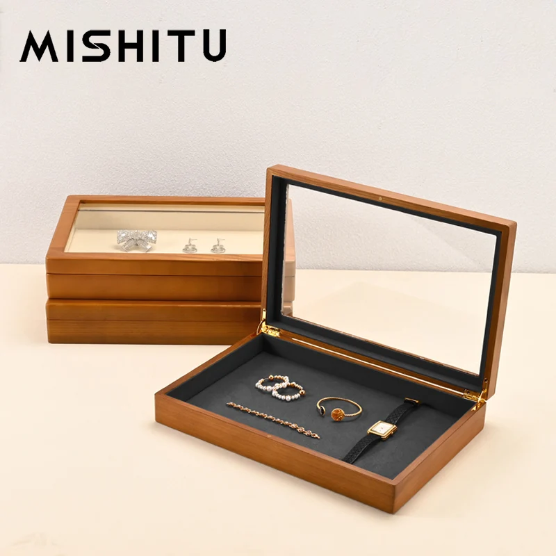 MISHITU Jewelry Organizer Box Wooden Watch Storage Ring Necklace Bracelet Organizer Case Jewelry Storage Box Earring Display Box