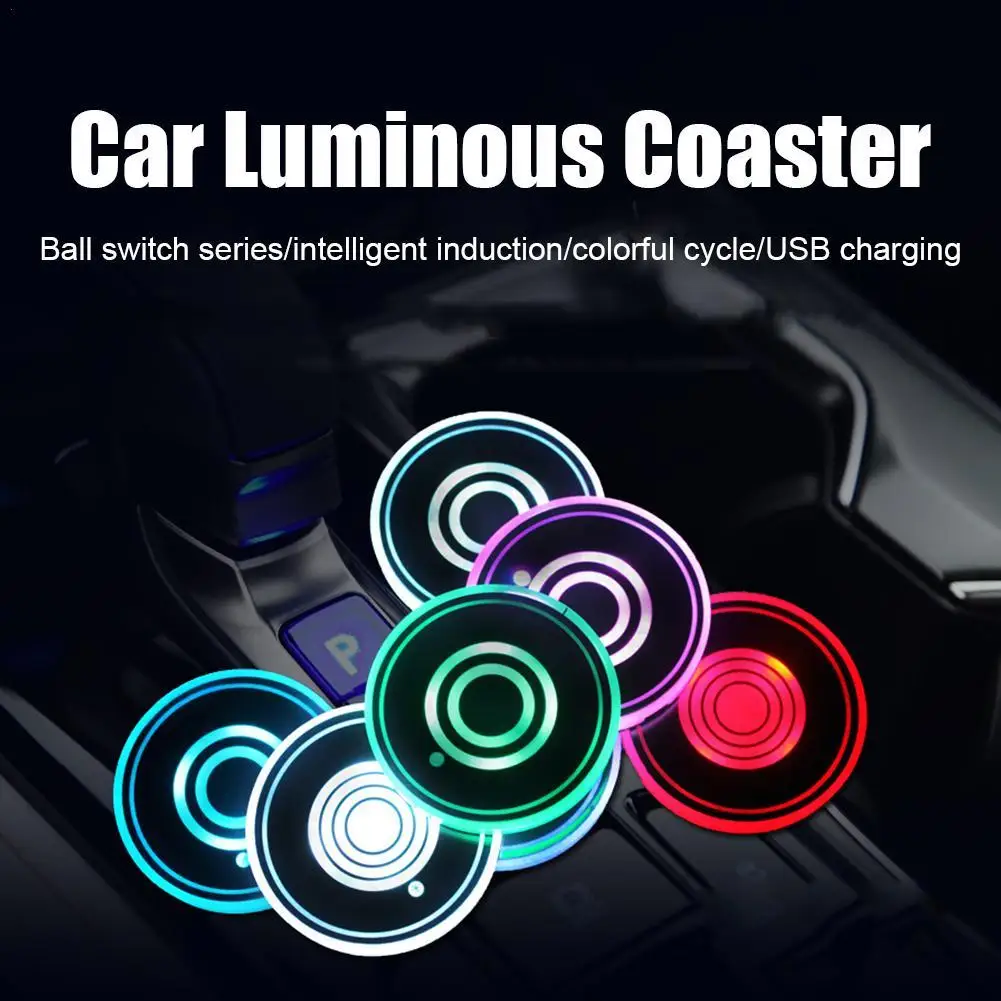 LED Luminous Car Water Cup Holder Coaster Lamps Car LED Cup Holder Coaster Rechargeable Light Up Car Accessories For Cup Holders