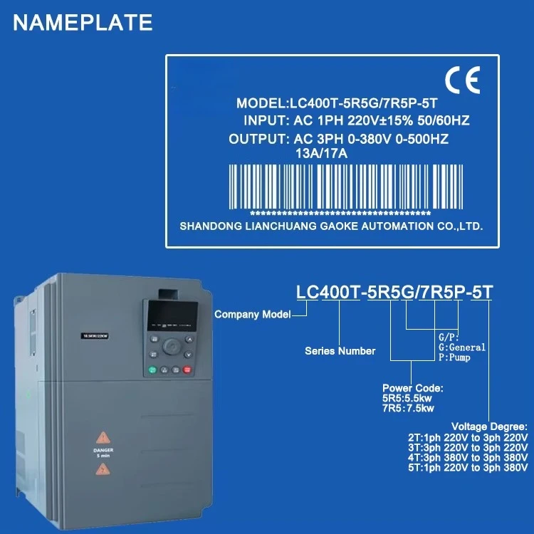 LCGK LC400T-2T VFD  22kW (30HP) 30kW (40HP) 37kW (50HP) 220V Single Phase to 220V Three Phase Inverter VFD  Frequency Converter
