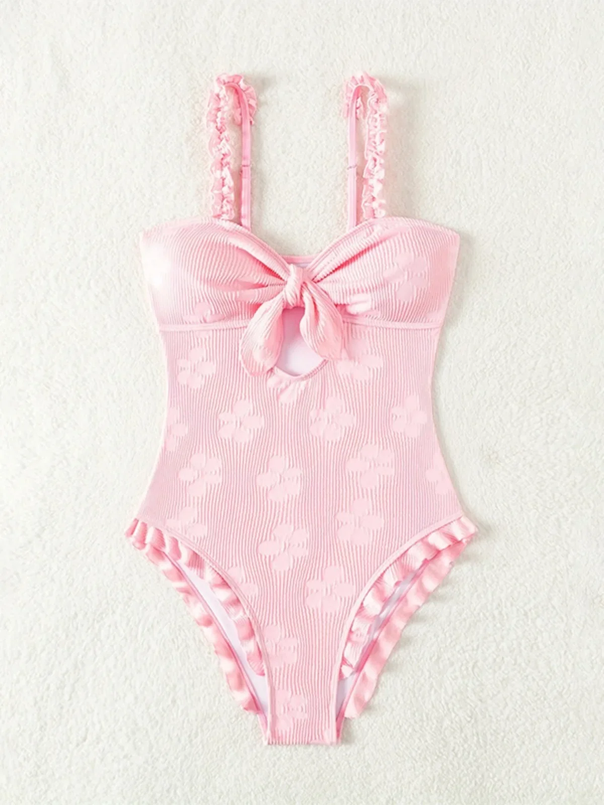 Bañador rosa claro de una pieza para mujer, traje de baño de cintura alta, con volantes, tirantes, Espalda descubierta, Monokini, novedad de 2024