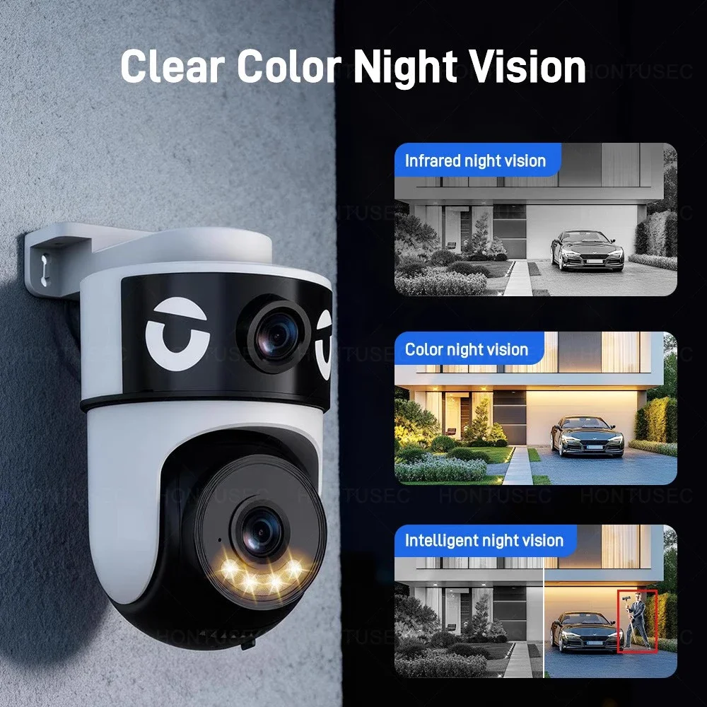 OKAM 4K 8MP Dual Lens Dual Screen WIFI PTZ 2K 4MP Draadloze Beveiligingscamera Buiten IP66 Auto Tracking Bewakingscamera's