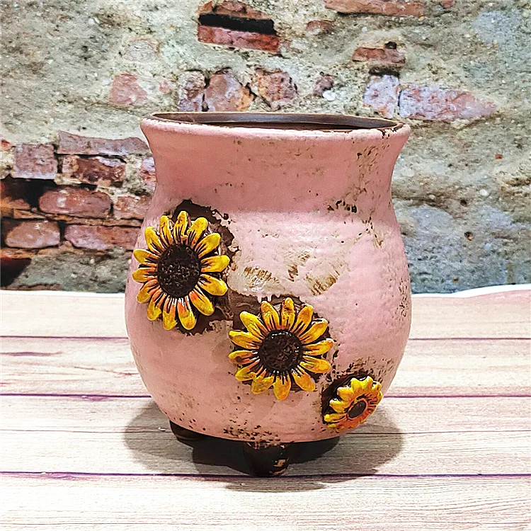 Korean Simple Fleshy Flower Pot Ceramic Hand-painted Fresh Thumb Pot Coarse Pottery Permeable Pot Peach Egg Flesh Flower