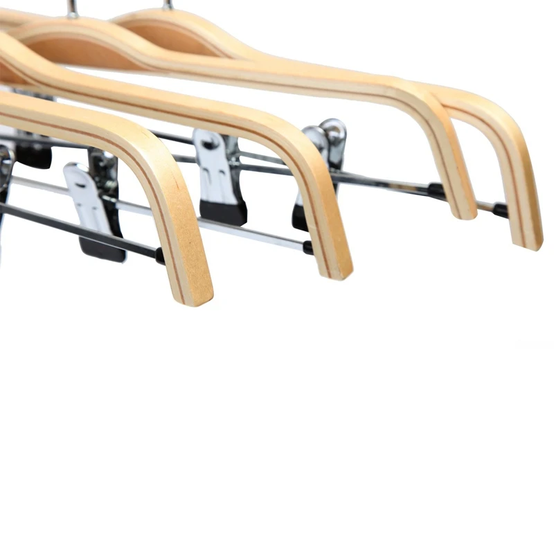 20 Pack Solid Finish Wooden Trousers/Skirt Hangers With Anti-Rust Clips Coat Clothes Hangers