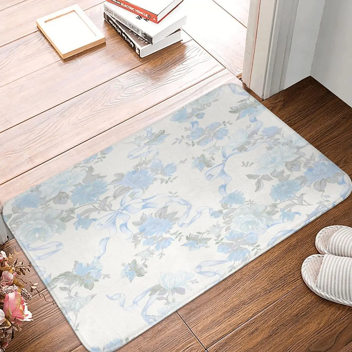 Cabbage Rose Bow Dusty River 40x60cm Carpet Polyester Floor Mats Retro Bathroom Everyday