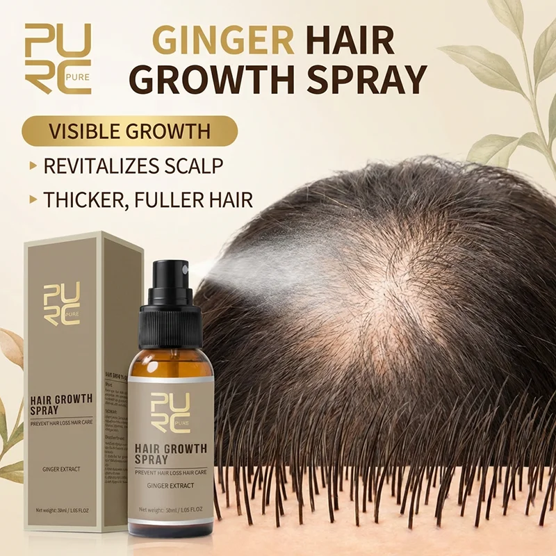 

Спрей для роста волос PURC Natural, средство для восстановления волос с имбирем для мужчин и женщин, сыворотка против выпадения волос для более густых и объемных волос