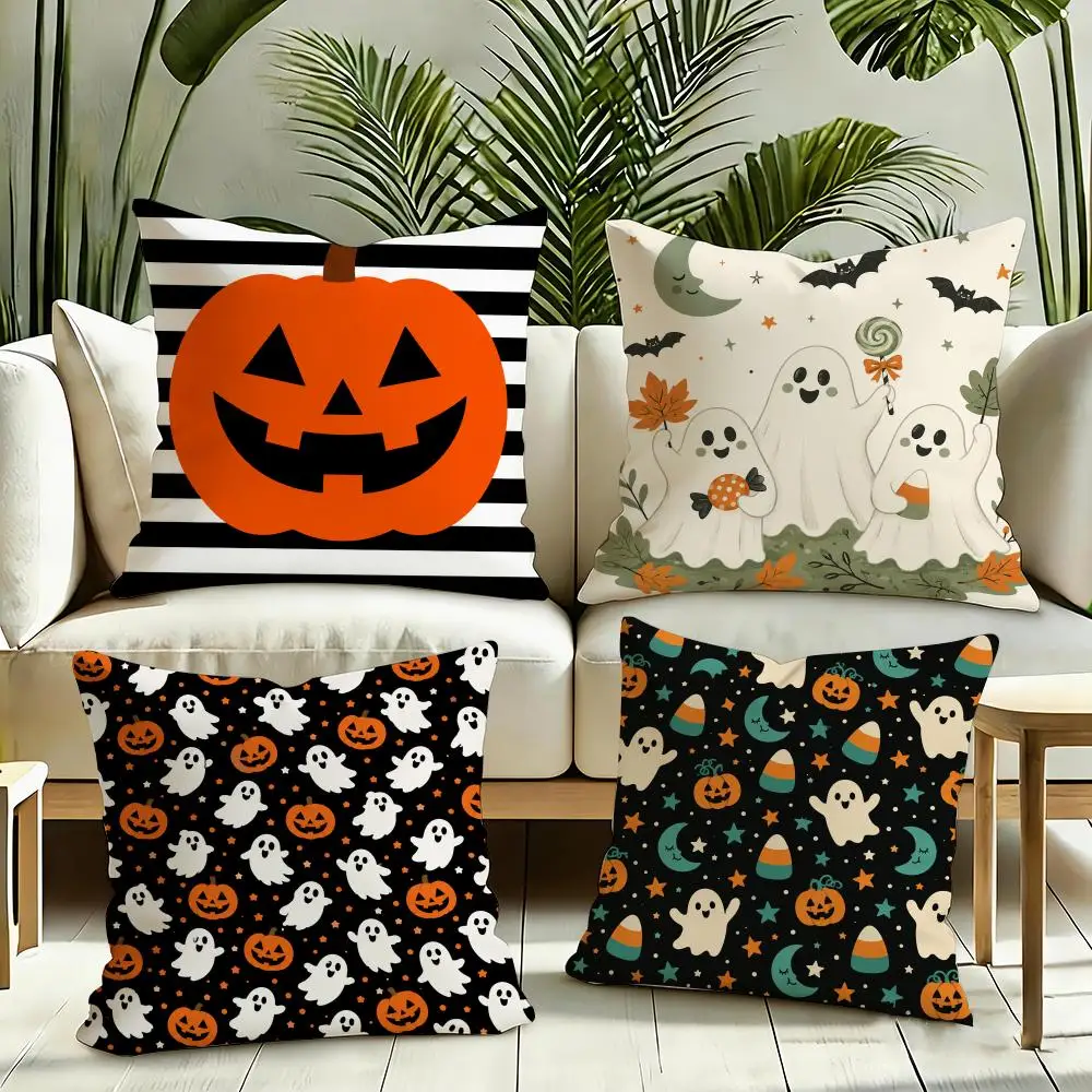Vintage Pumpkin Ghost Gift Cushion Cover Reversible Plush Pillow Cover Soft Fluffy  Home Decor for Sofa Bedroom