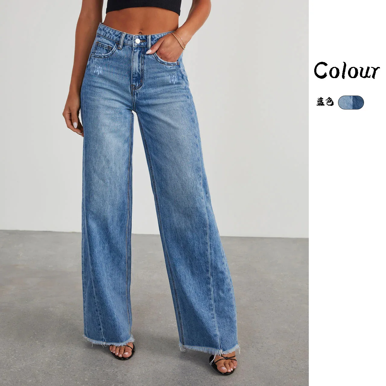 

Casual Street Loose Rough Selvedge Straight-leg Jeans, Women's New Water Washing Wide Leg Pants Jeans for Spring and Autumn Y2k