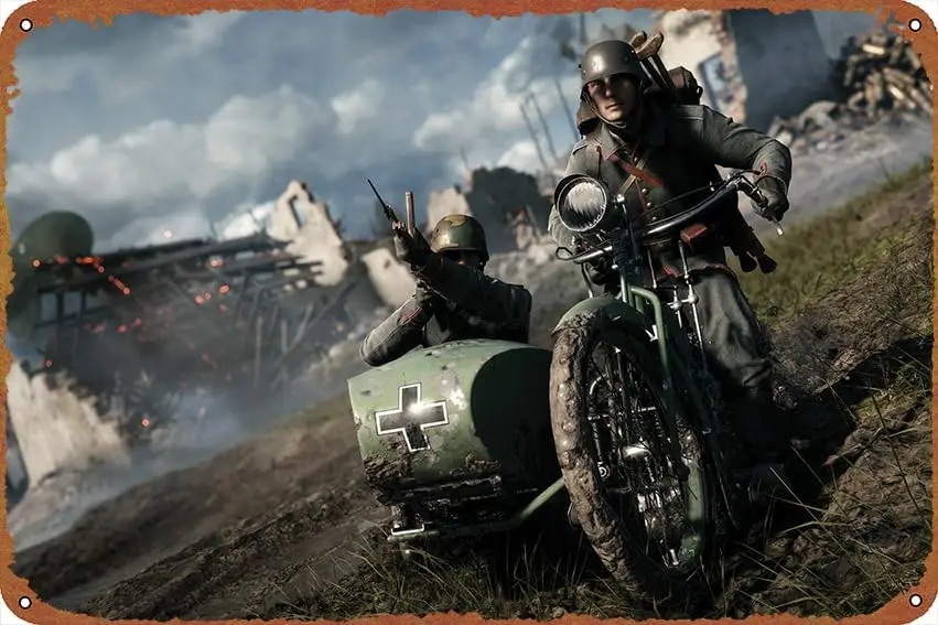 Battlefield Motorcycle Soldier Video Game Battlefield 1 Retro Metal Tin Signs game Poster Vintage Decor Decor for the Home  sign