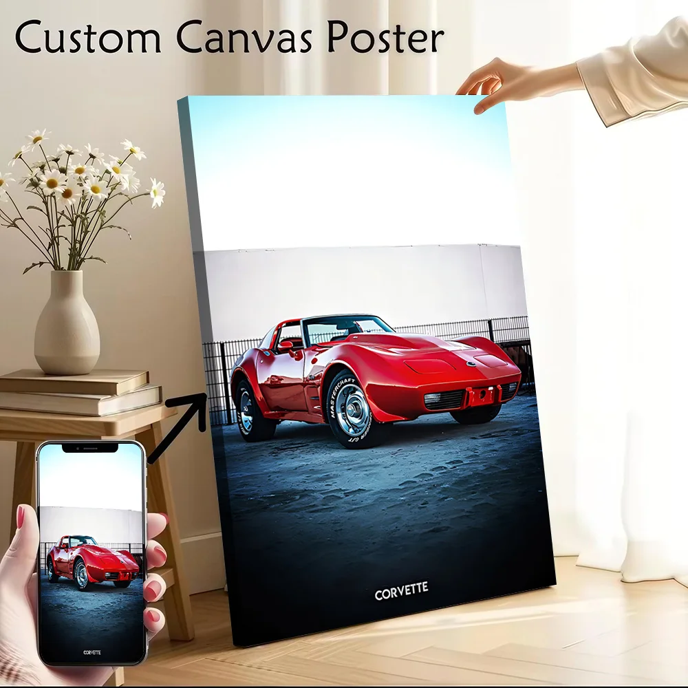 Red Sports Car Corvette Poster Customizable Printed Canvas Painting for Pictures Wall Art Decorative Paintings Wand Deko Frames