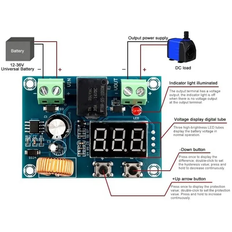 [NEW!】 XH-M609 Adjustable Voltage Disconnect Switch Module, 12V-36V DC Digital Battery Protector With LED Display Low Voltage