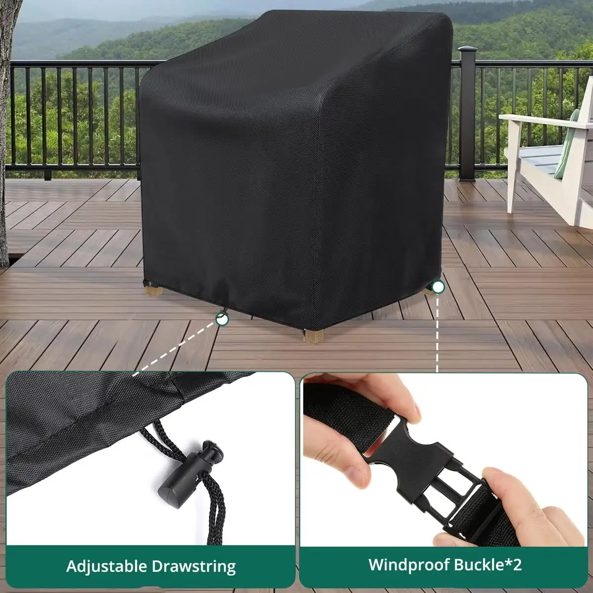 Black Stackable Patio Chair Cover, Heavy‑Duty Waterproof UV‑Resistant Outdoor Stacked Chair Protector for Garden Backyard