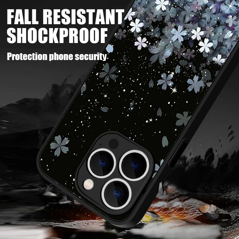 그라데이션 벚꽃 마그네틱 폰 케이스 (아이폰 16e 16 15 14 Pro Max 15 14 13 Pro) 충격 방지 맥세이프 소프트 엣지 PC 커버