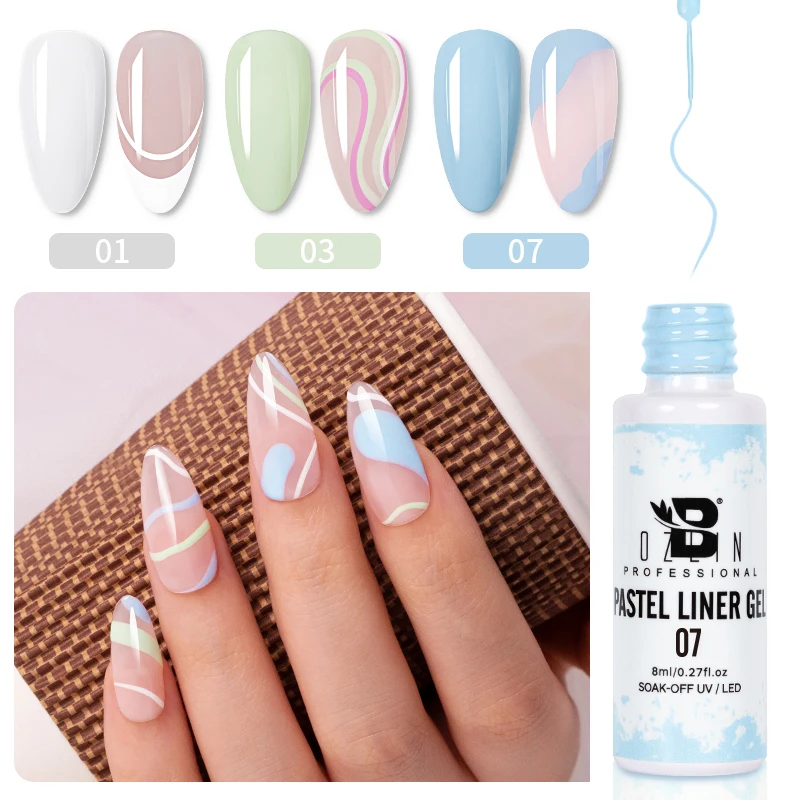 BOZLIN 12 Kleuren 8 ML Pastel Liner Gel Zomer Nagellak Schilderen Gel Semi Permanente Vernissen Nail Art DIY manicure Gereedschap