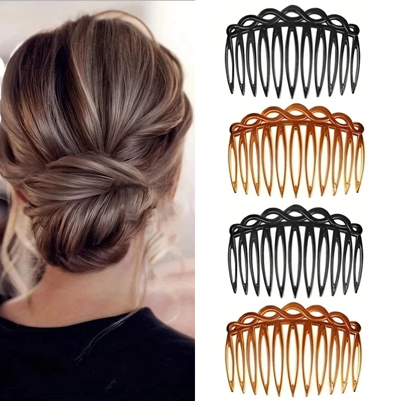 2Pcs French Hair Comb Hair Accessories Straight Teeth Hair Clip Hair Side Comb Bridal Wedding Veil Comb Retro Weaving Effect