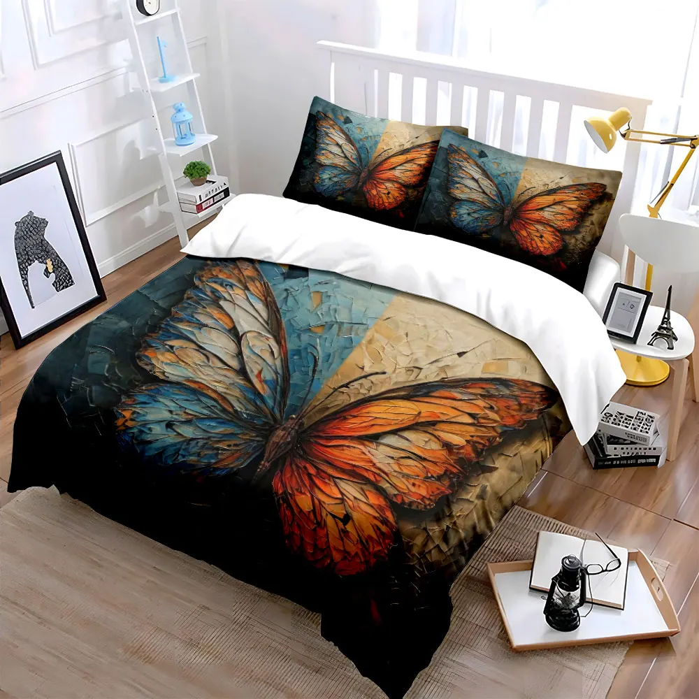

3D Vibrant Butterfly Printed bedding Set perfect for kid's and adults' bedroom decor, Exquisite three-piece bedding set gift
