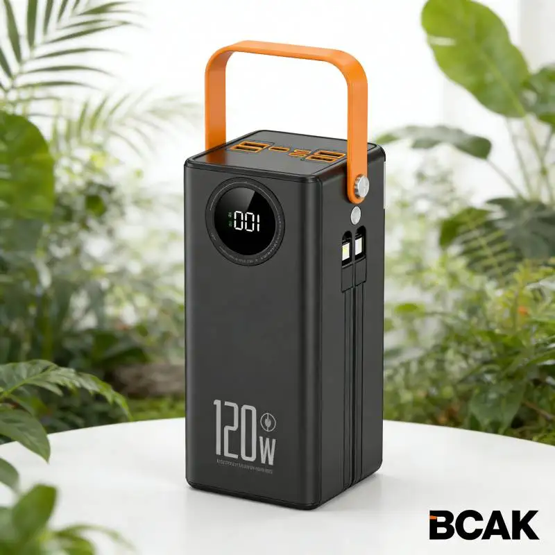 BCAK 50000mAh High-Capacity Power Bank | 120W Super Fast Charging Built-in Cables & LED Light | Portable Outdoor Camping Charger