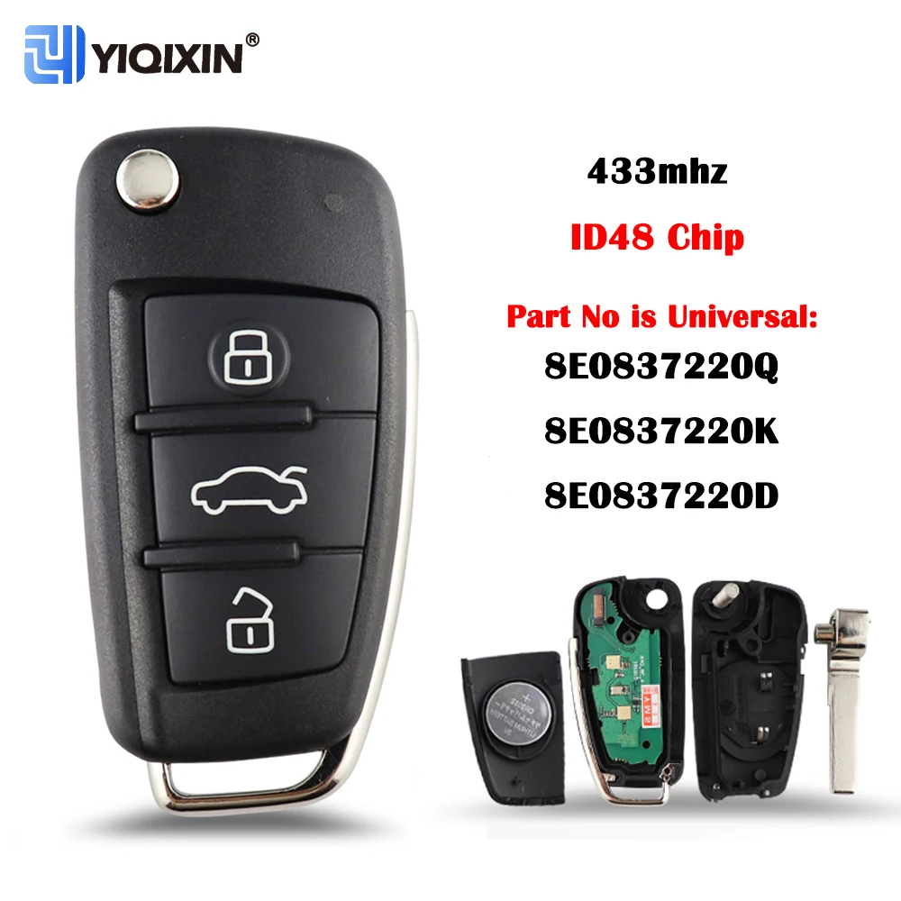 433MHZ Smart Remote Car Key Case For Audi A4 S4 B7 Cabriolet Quattro Avant 2005 2008 8E0837220Q 8E0837220K 8E0837220D ID48 Chip