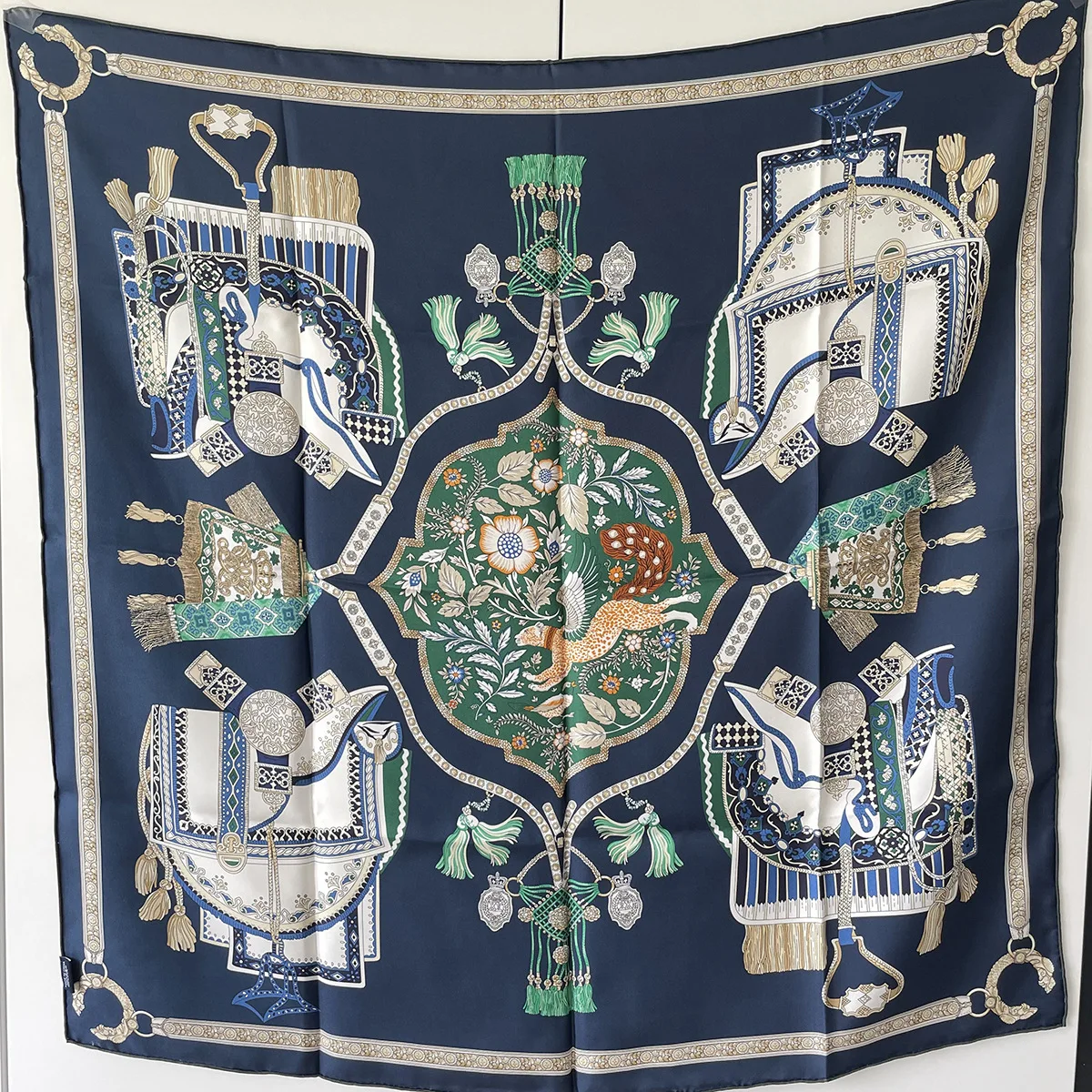 

Gorgeous Saddle Double Sided 100% Silk Scarf New Design Brand Square Scarf Shawl Hand Rolled Edges Women Hijab Foulard Bandana