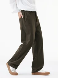 Winter Thick Casual Pants Men Korean Fashion Banded Waist Stretch Wide Leg Suit Slacks Straight Loose Drape Trousers