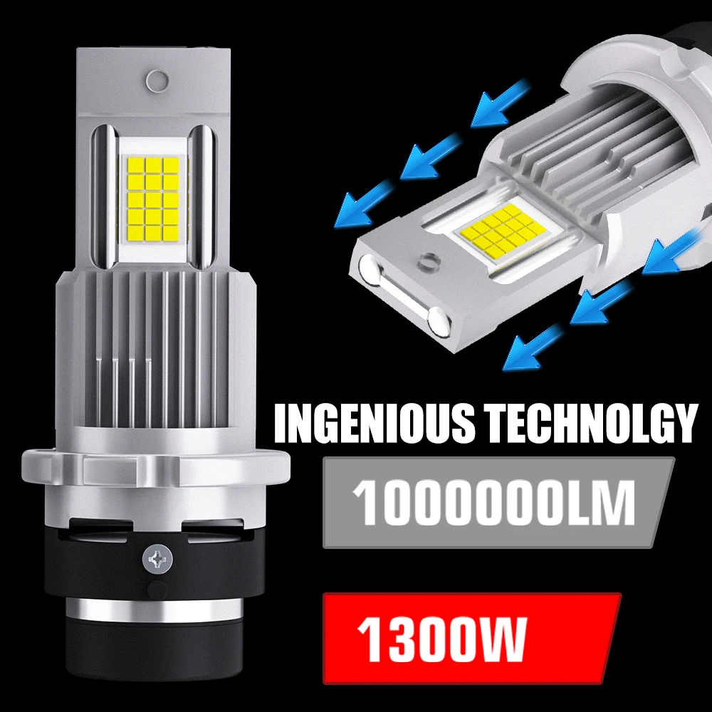 2Pcs High Power 120W D2S D4S LED Headlight Bulb 1300W CSP Chip Mini Led Light Plug & Play 12V Replacement Car Lights Adapter