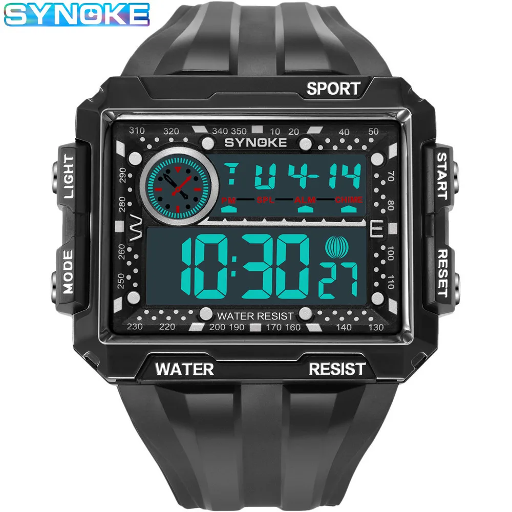 

SYNOKE Digital Watch Men Sports Electronic Watch Waterproof Night Glow Large Screen Square Student Watch Outdoor New Color Trend