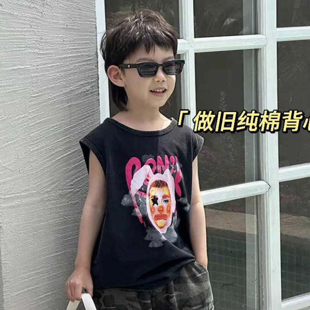 New Children's Sleeveless Vest T-shirt Shorts Two-piece Summer Suits Boys' Outdoor Sports Fashion Street Cartoon Print Sets