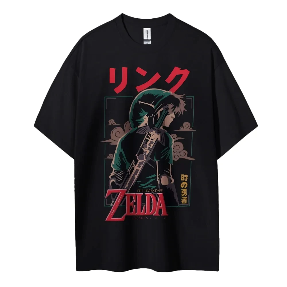 The Legend of Zelda Link T Shirt Men Cotton Short Sleeve Tops Summer Gaming Graphic Tees Black Base Green Cap Hero of Time
