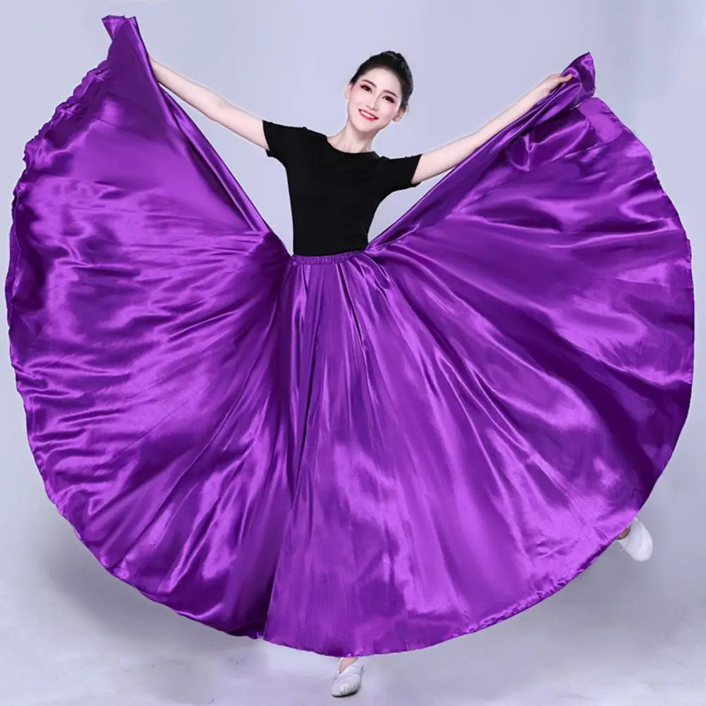 Women Performance Skirt Pleated Super Big Hem Satin Long Spanish Skirt Belly Dance Skirt Swing Dancing Skirts