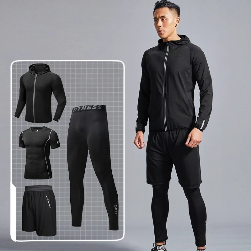 Premium 2026 4 PCS Running Sets Men Quick Dry Fitness Wear Complete Set Golf Basketball Team Sports Gym Hombre Tracksuit Men