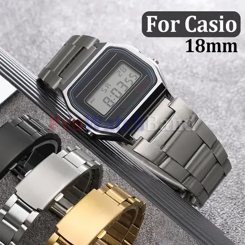 For Casio F-91W Belt 18mm Strap Stainless Steel Watchband for SGW400 F84 F105/108/A158W/168 AE1200/1300 Men Women Metal Bracelet