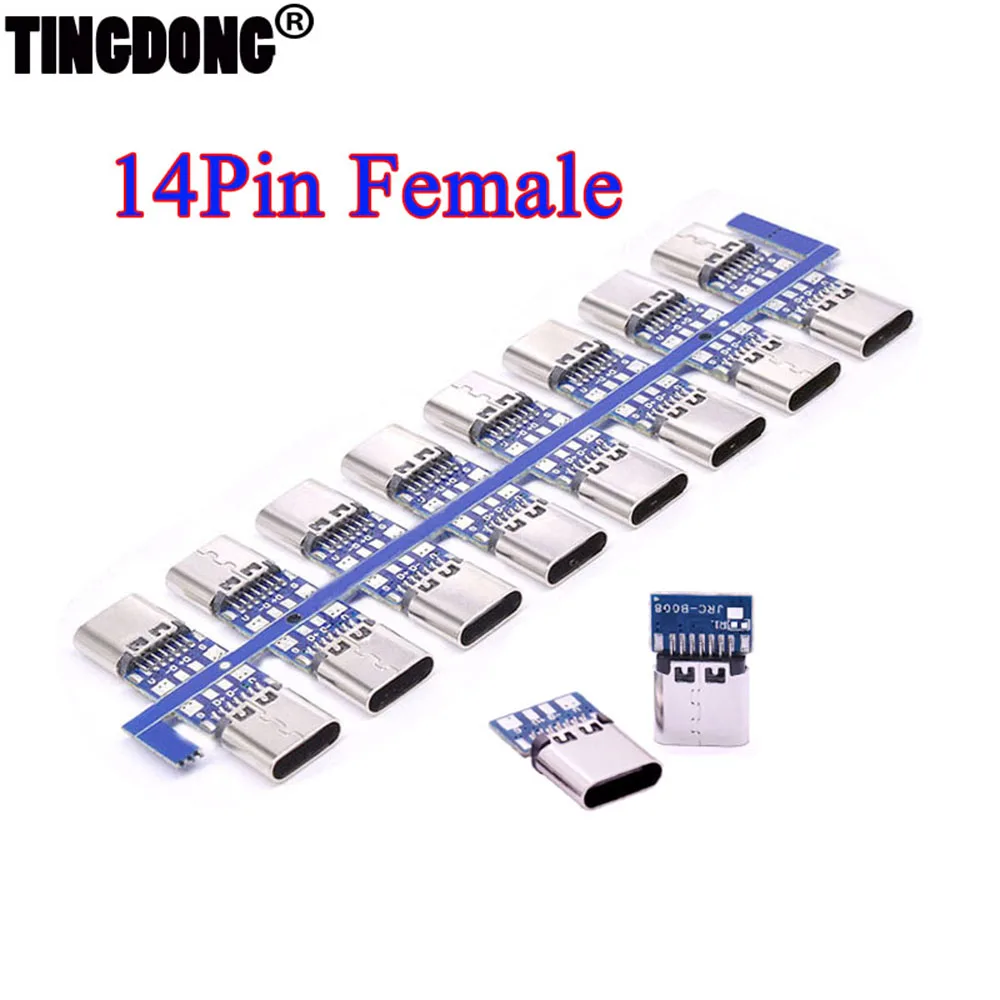 1/3/5/8/10pcs USB 3.1 Type C Connector 14 Pin Female Socket receptacle Through Holes PCB 180 Vertical Shield USB-C1