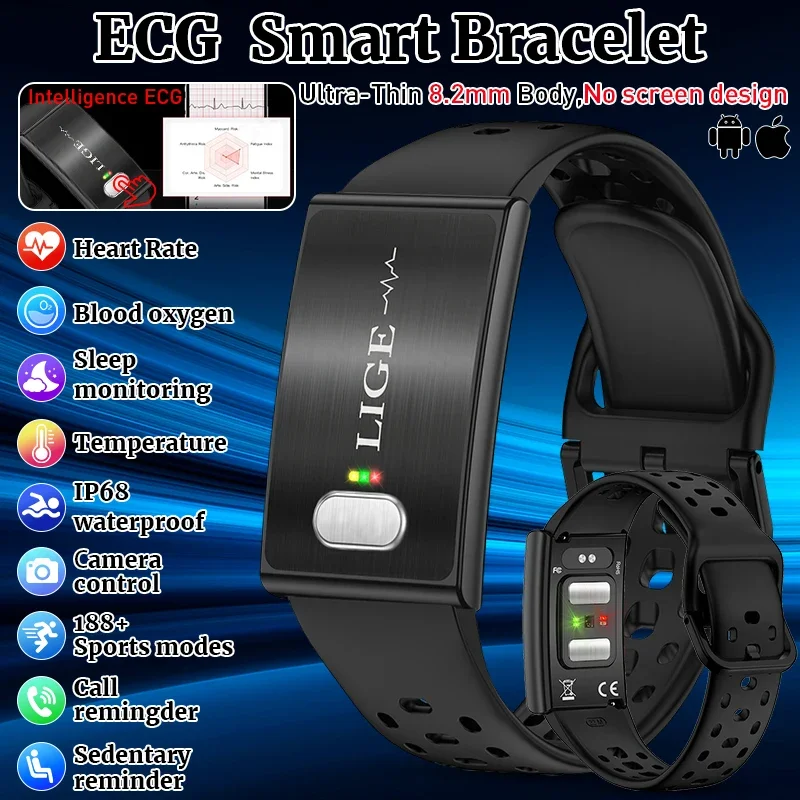 

LIGE New Health ECG Smart Watch Men Women Call Reminder Bracelet Heart Rate Blood Pressure Monitor Sport Fitness Smart Wristband