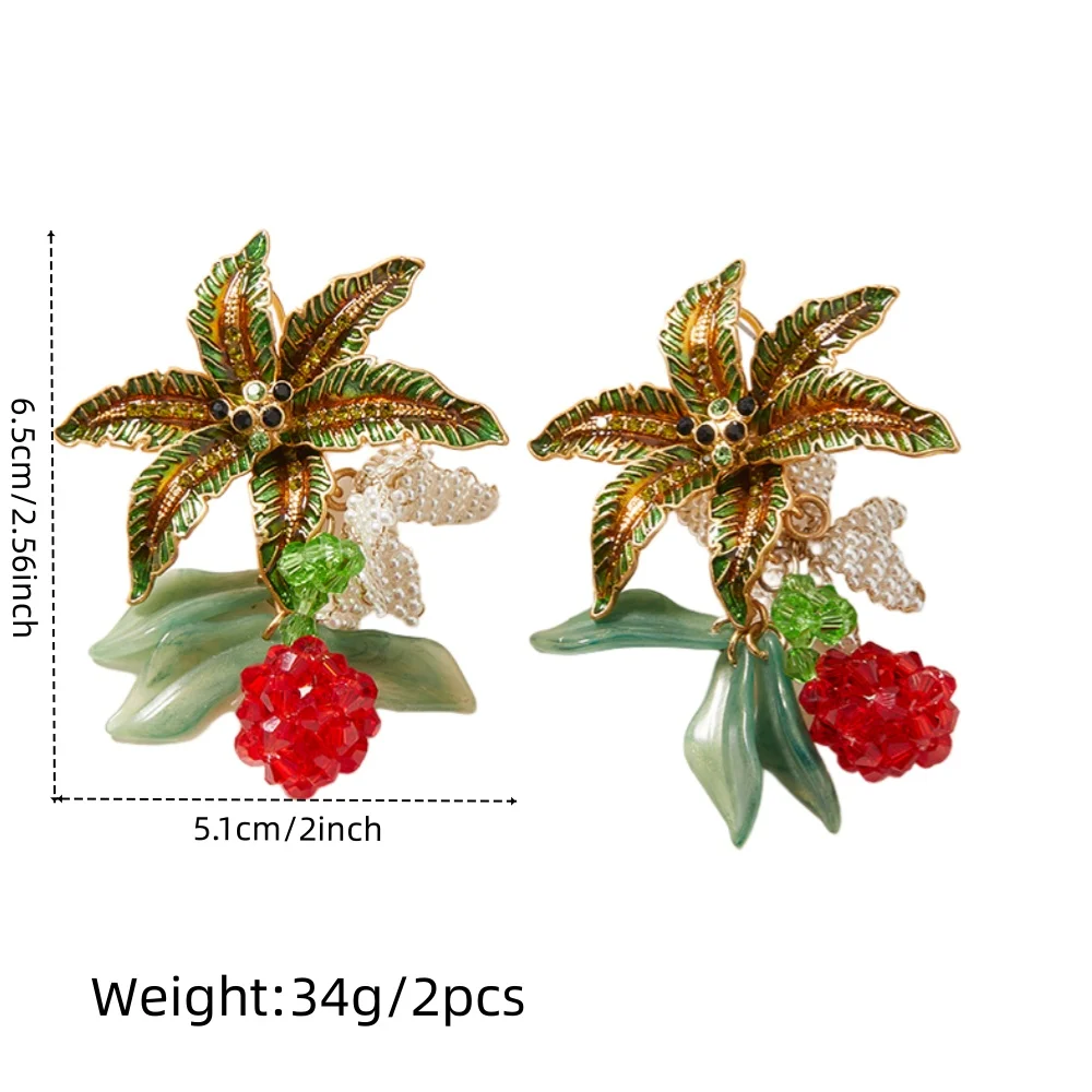 LESHORE Hawaiian-style red fruit earrings radiating a sunny and pastoral natural charm earrings woman