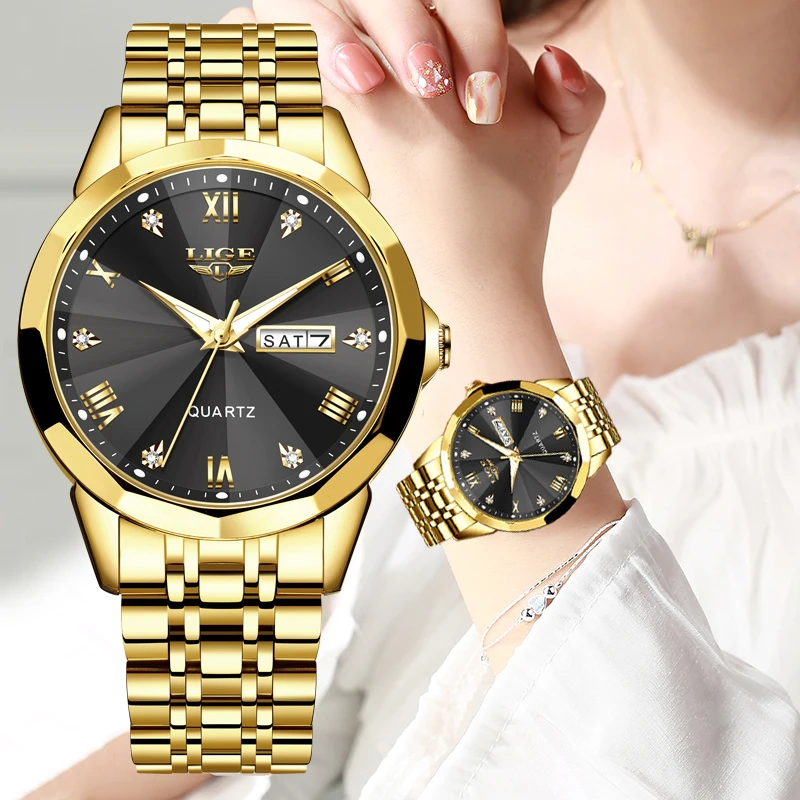 LIGE Woman\'s WatchesTop Brand Luxury Stainless Steel  Ladies Quartz Wrist Watch Waterproof Casual Dress Women Clock Reloj Mujer