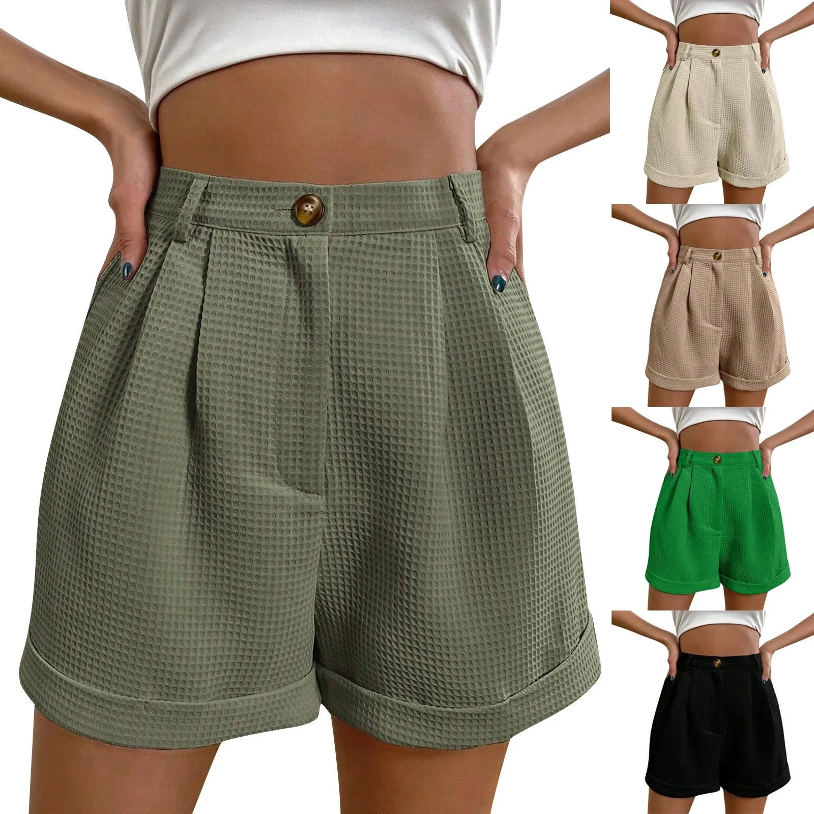 Pantalones cortos lisos de oficina para mujer, pantalones cortos holgados Y2k de verano, moda coreana elegante, pantalones cortos lisos simples de cintura alta