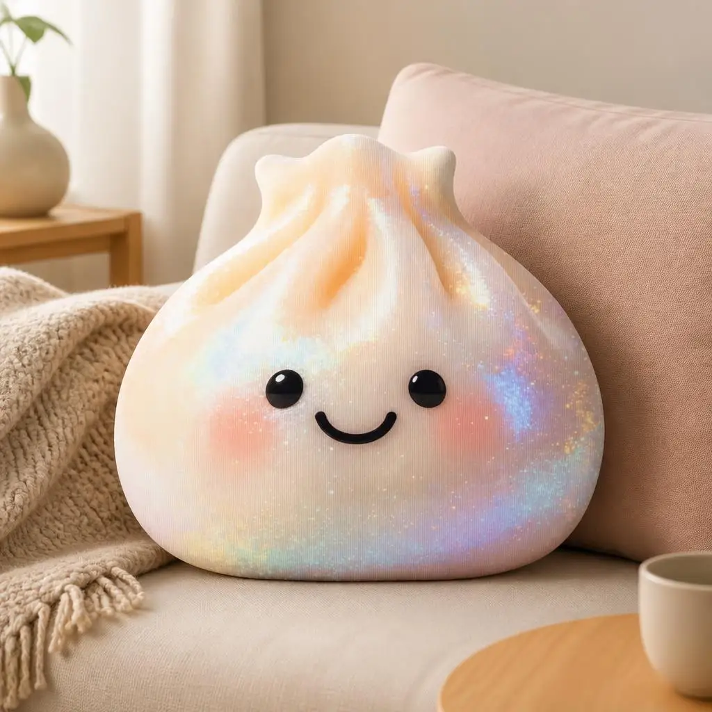 Cute Squishy Dumpling Shaped Stuffed Throw Pillow Smiling Food Cushion for Sofa Home Decor Gift for Dumpling Lovers