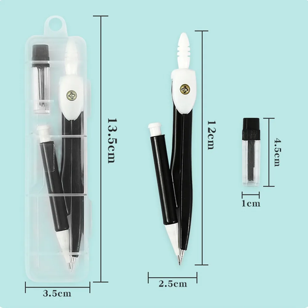2pcs Exam Metal Compass Set Math Geometry Measuring Student Pencil Compass Multi-functional with Box Drawing Tool