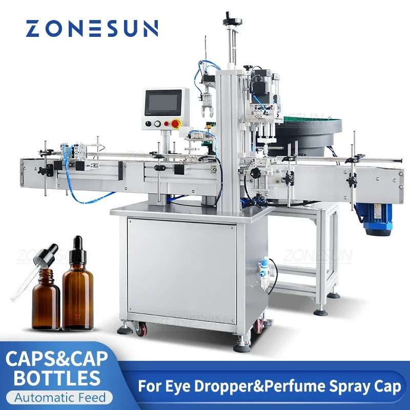 ZONESUN-máquina taponadora automática de botellas de vidrio con cuentagotas, aceite esencial de esmalte de uñas, alimentador de tapa vibratoria personalizable, ZS-XG16E