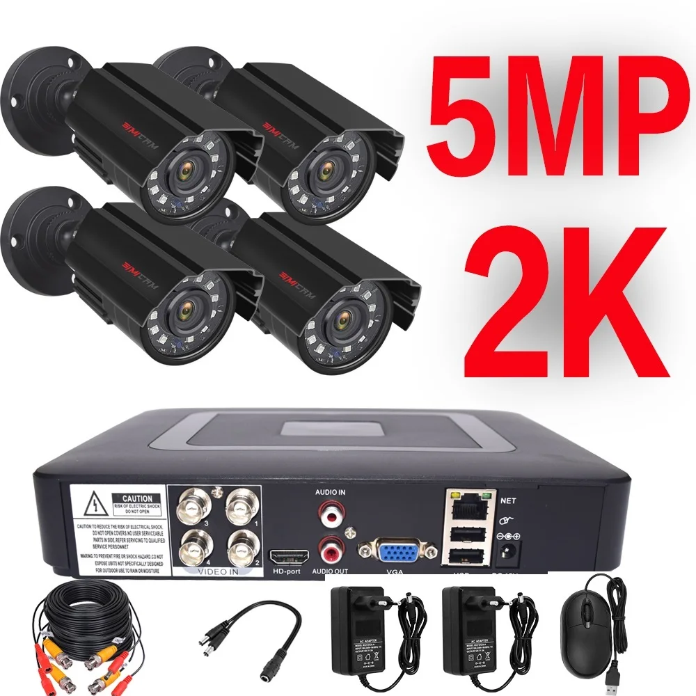 Top! 5MP camera Video Surveillance System 4CH AHD DVR Kit 2/4PCS 5.0MP HD Indoor Outdoor CCTV Camera P2P video Security System