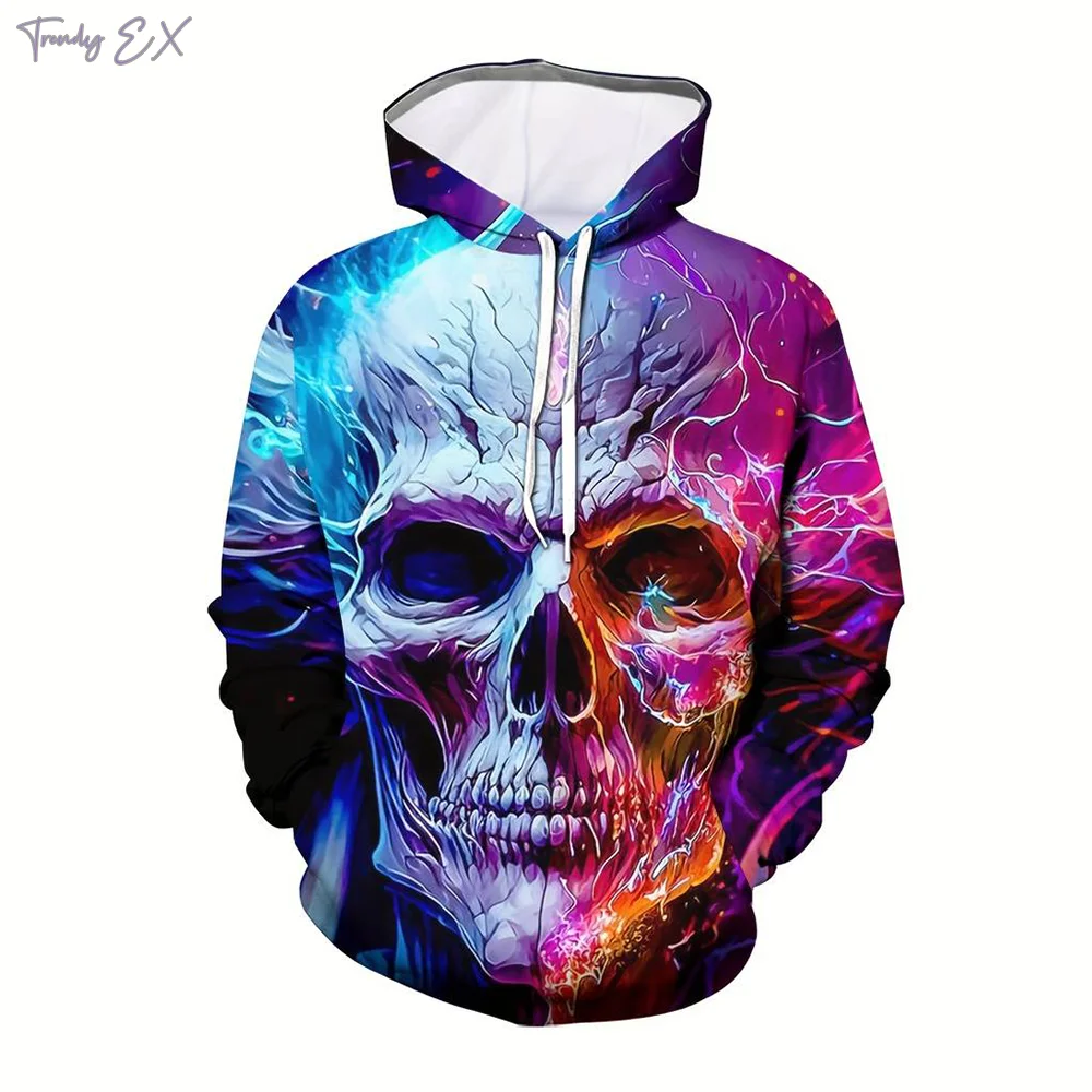 

Hooded Sweatshirt Man 3D Digital Skull Graphic Hoodies Casual Kangaroo Pocket Long Sleeve Hoodie Men Autumn New in Sweatshirts