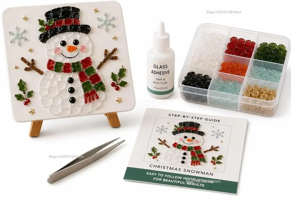 Christmas Sea Glass Art Kit,DIY Sea Glass Mosaic Art Kit with Colorful Glass Pieces Coastal Home Decor Creative Handmade Gift