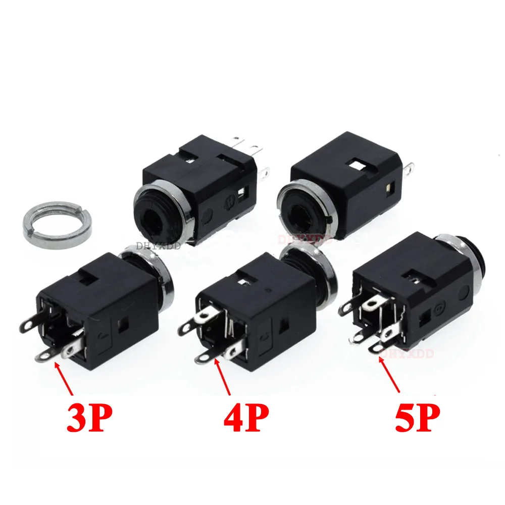 5Pcs 3.5mm 3/4/5 Pin Vertical Socket Female Socket Jack with Screw 3.5 Audio Headphone Connector PJ-341 Earphone Hole