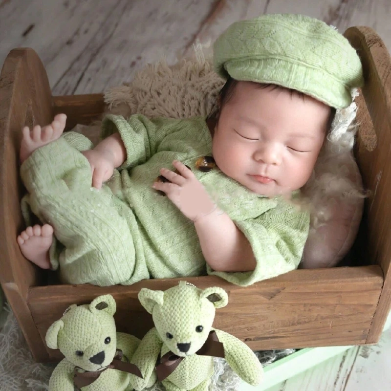 

2pcs/set Newborn Photography Props Clothes Infant Hat Long Romper Baby Photo Bodysuit Skin-Friendly Baby Photo Outfits