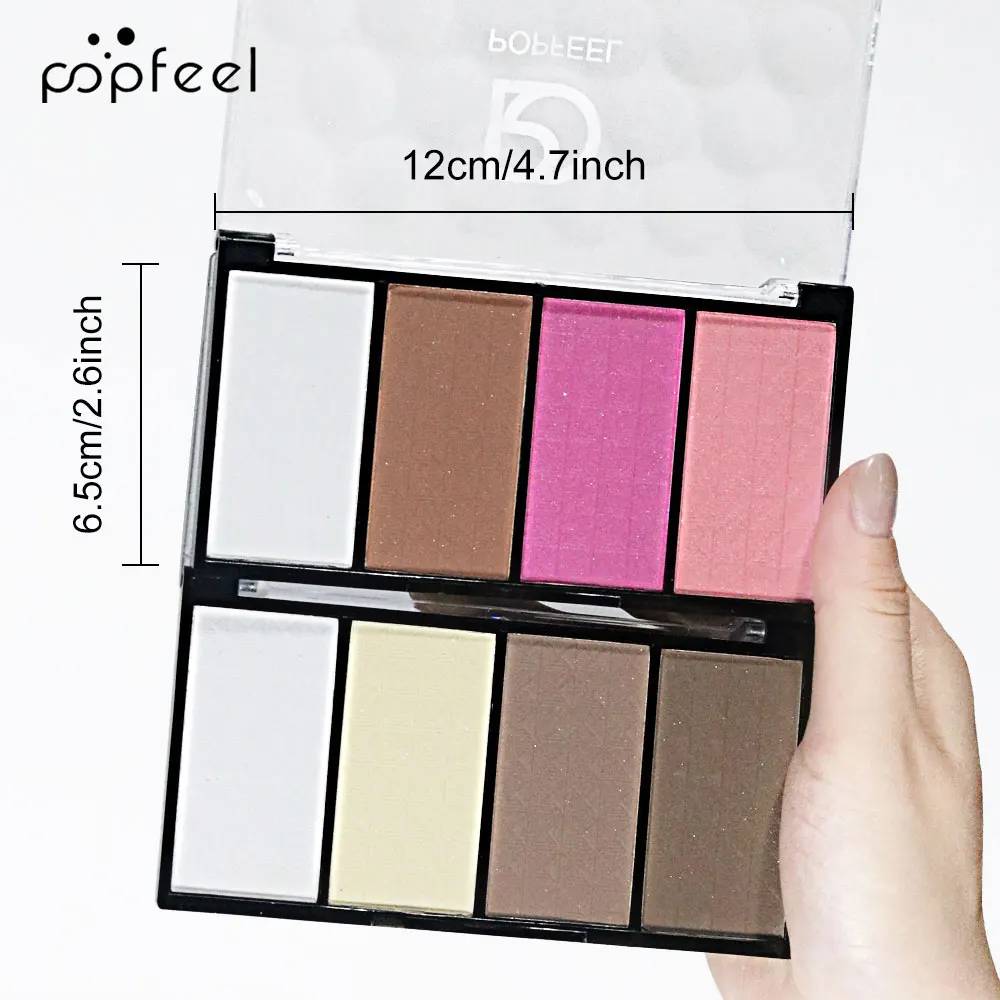 POPFEEL Paleta de contorno resaltador de rubor facial de 4 colores: mejore sus características con resaltar, contornear y un brillo radiante.