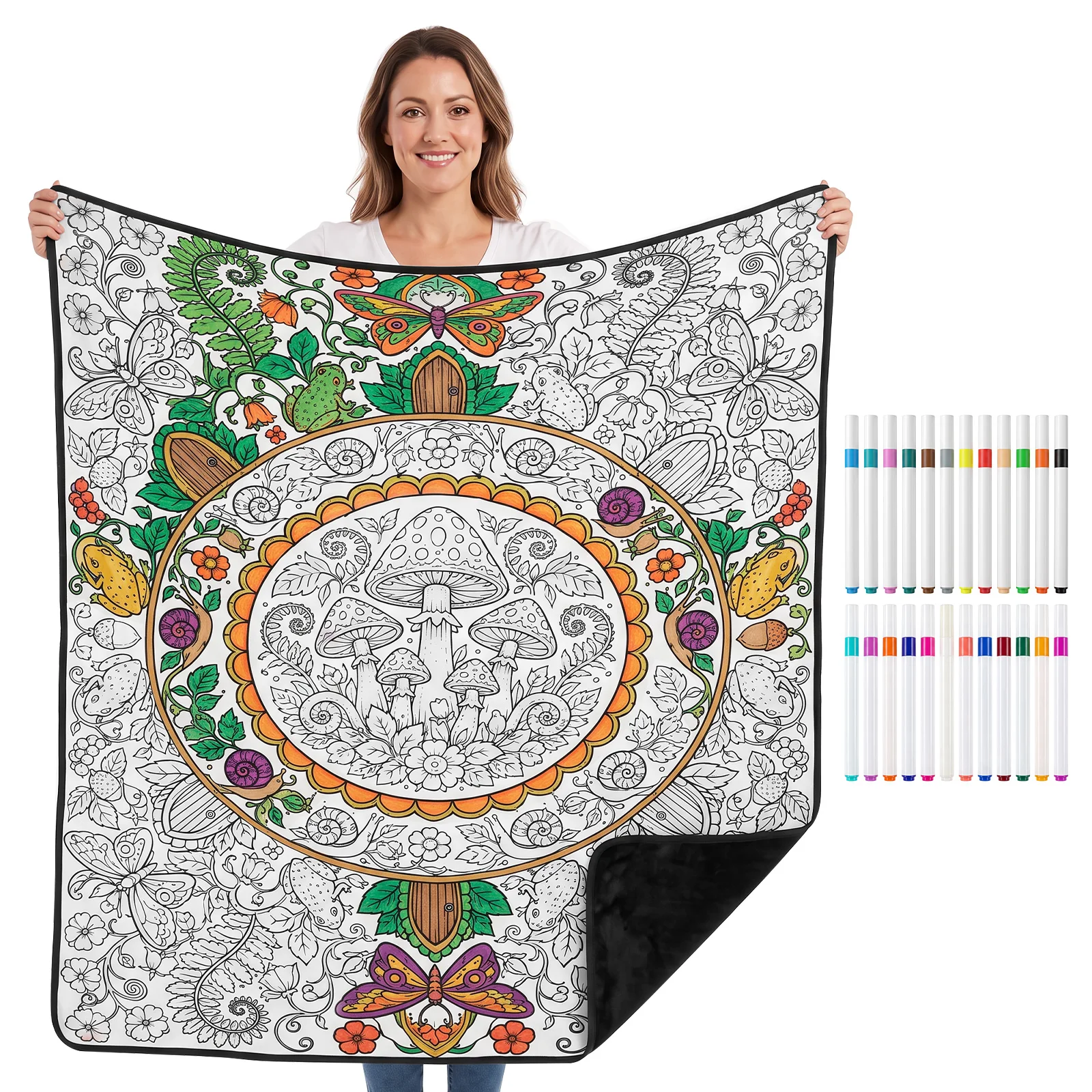 DIY Personalized Color Blanket Bohemian Coloring Own Flannel Blanket Double Sided Throw Blanket for Relaxing Nap Present Making